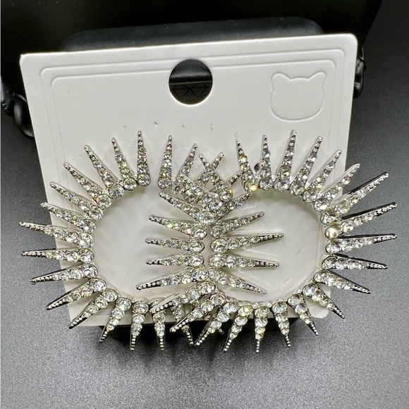 New Sparkling Crystal Accented Silver Hoop Earrings - Picture 9 of 10